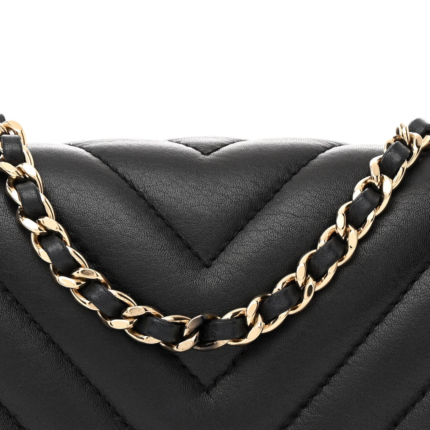 Calfskin Chevron Quilted Mini Statement Flap Black