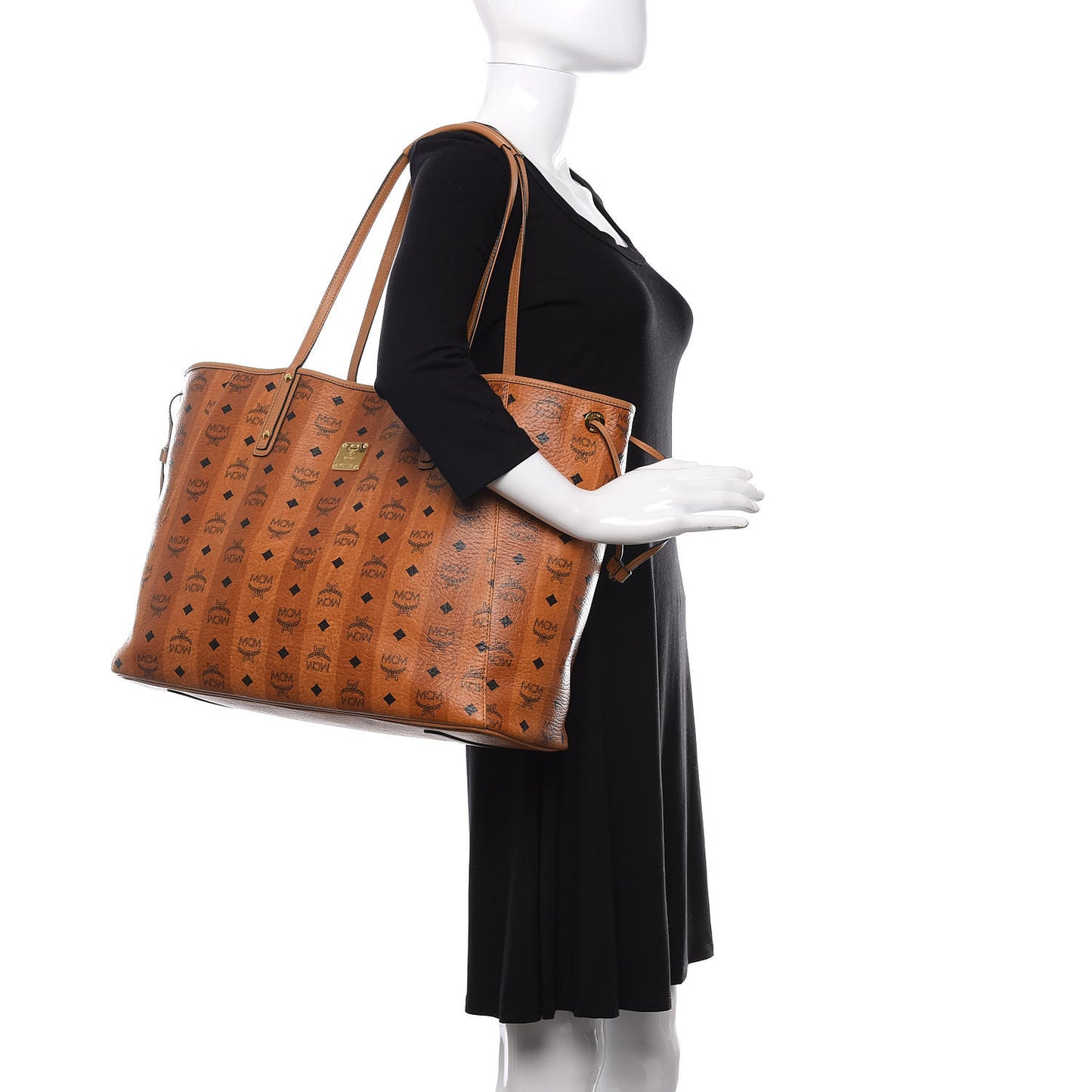 Striped Visetos Large Shopper Tote Cognac