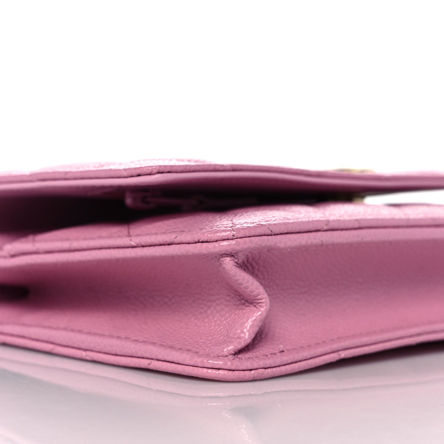 Shiny Caviar Quilted Pick Me Up Wallet On Chain WOC Pink