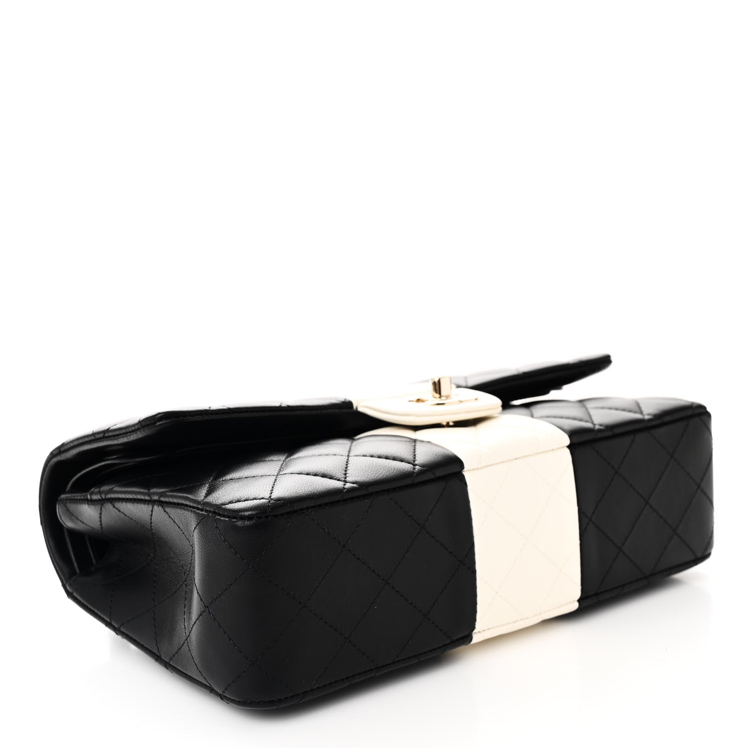 Chanel Lambskin Quilted Medium Double Flap Black White 4 of 10