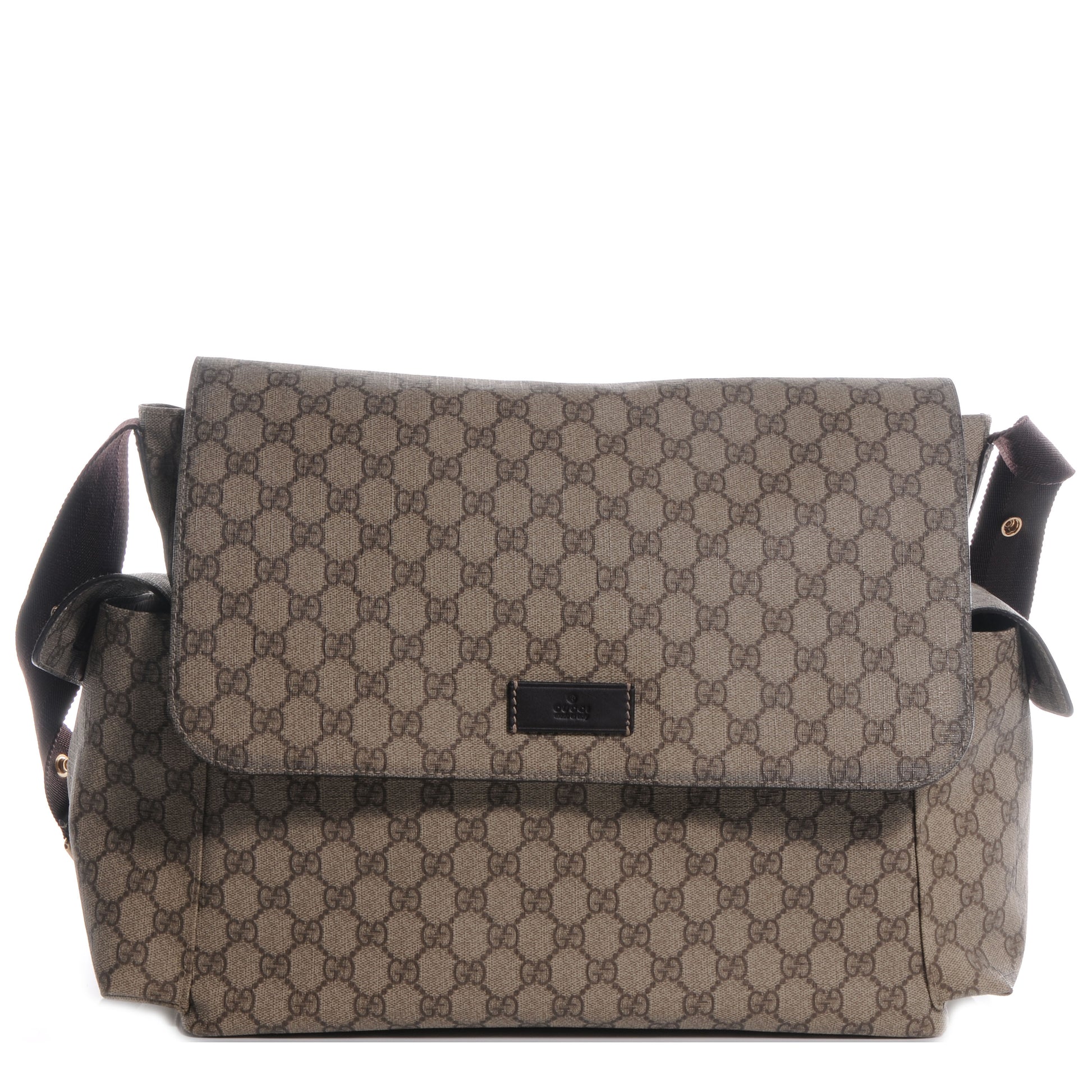 Gucci GG Supreme Monogram Selleria Calfskin Messenger Diaper Bag Beige Ebony Cocoa Dark Chocolate 1 of 7