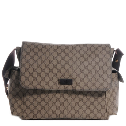Gucci GG Supreme Monogram Selleria Calfskin Messenger Diaper Bag Beige Ebony Cocoa Dark Chocolate 1 of 7