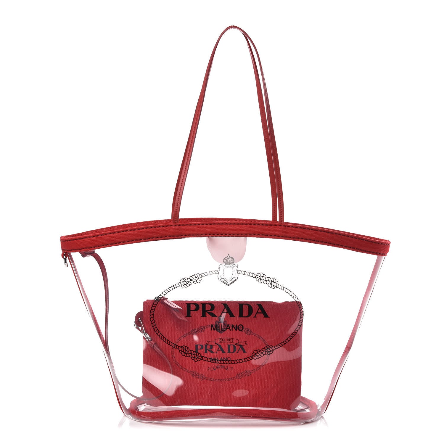 Prada Plexiglass Calfskin Small Shopper Tote Rosso 1 of 9