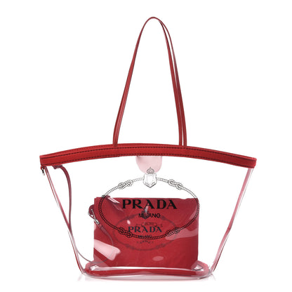 Prada Plexiglass Calfskin Small Shopper Tote Rosso 1 of 9