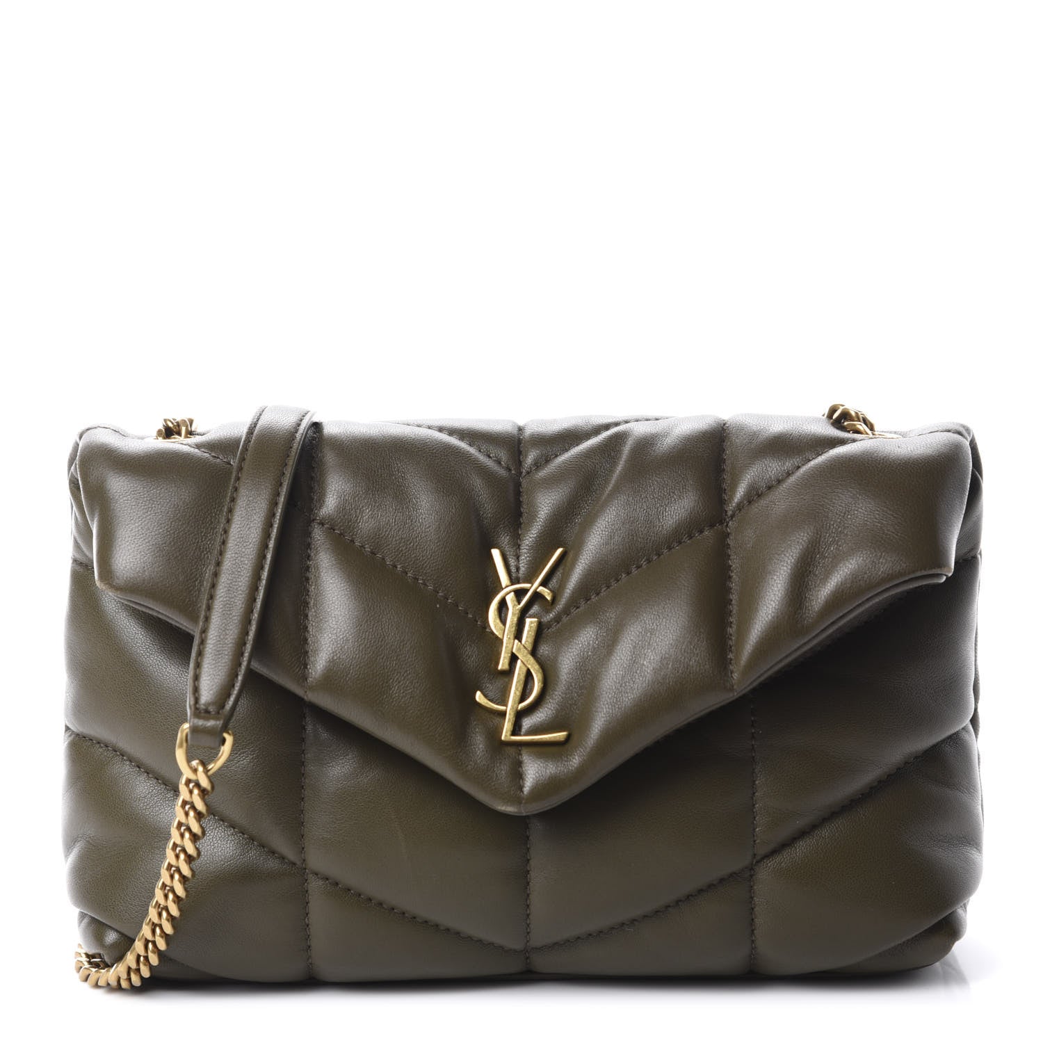 Saint Laurent Lambskin Quilted Toy Loulou Puffer Monogram Chain Satchel Seaweed 1 of 12
