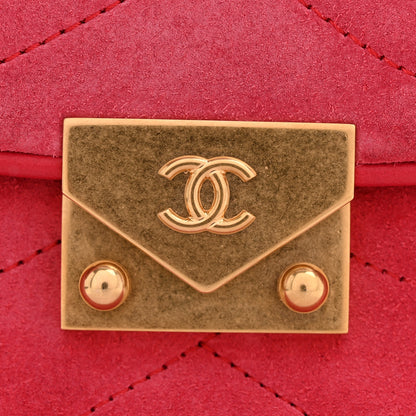 Chanel Suede Lambskin Scallop Quilted Mini Pagoda Flap Pink 14 of 15