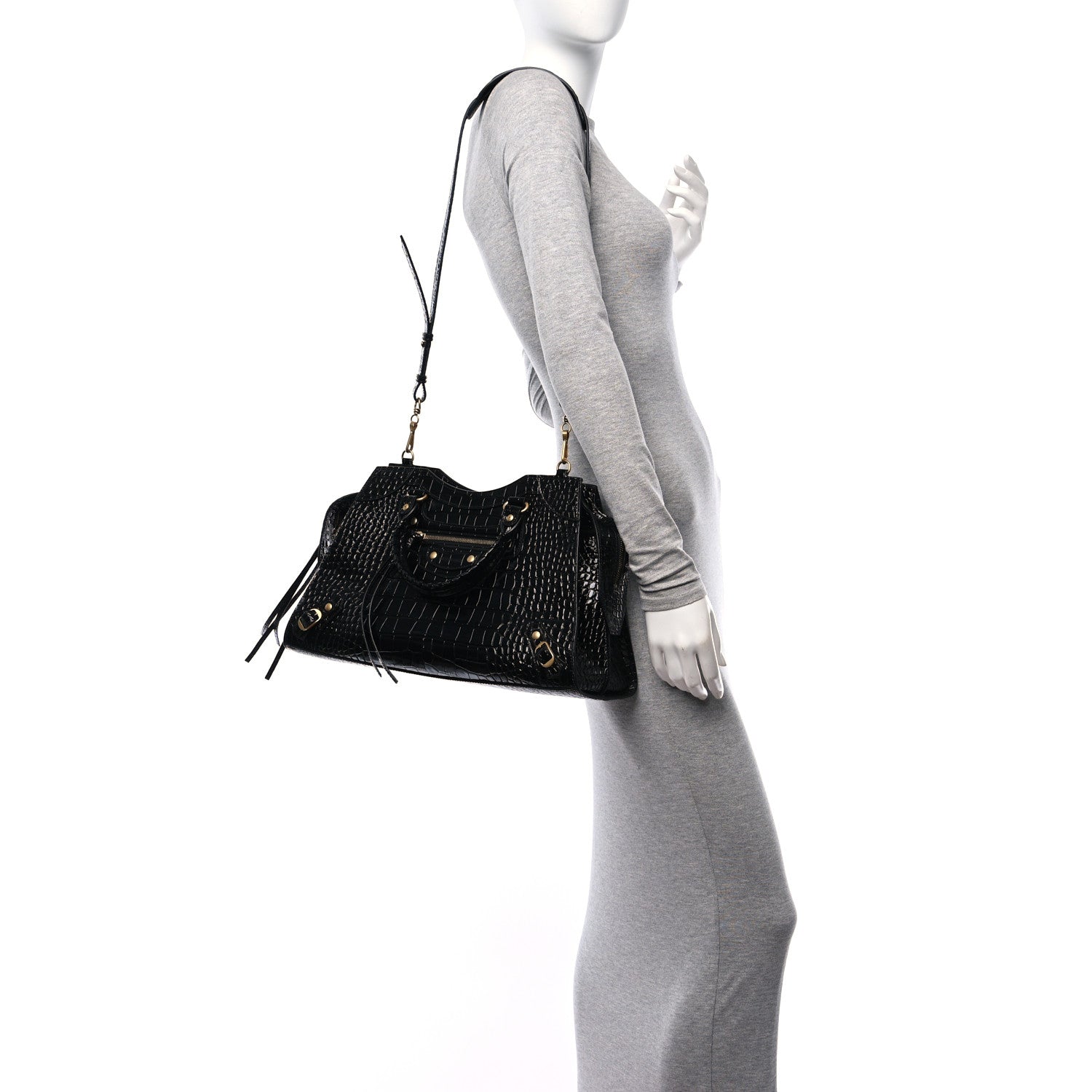 Balenciaga Shiny Supple Calfskin Crocodile Embossed Brass Hardware Neo Classic City Black 2 of 10