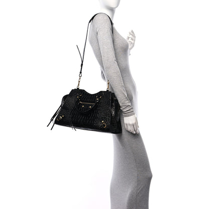 Balenciaga Shiny Supple Calfskin Crocodile Embossed Brass Hardware Neo Classic City Black 2 of 10