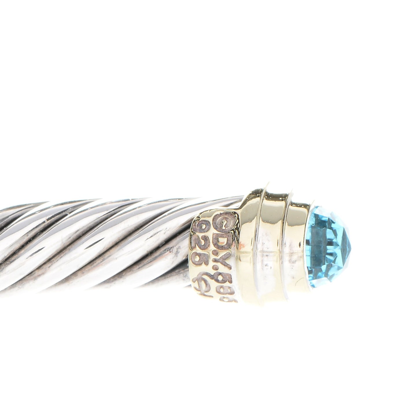Sterling Silver 14K Yellow Gold Blue Topaz 5mm Cable Classics Petite Color Bracelet