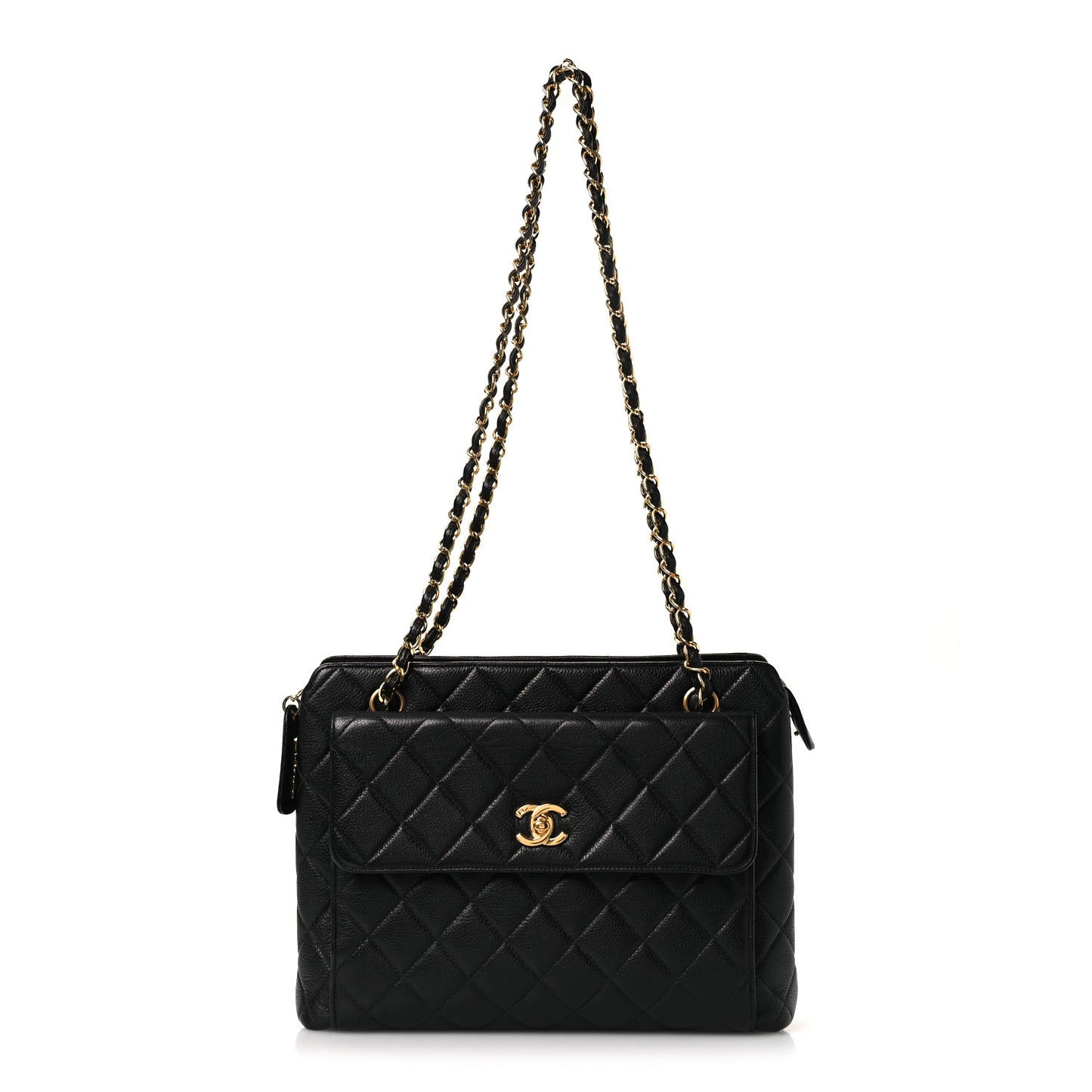 Caviar Quilted Flap Shoulder Bag Black