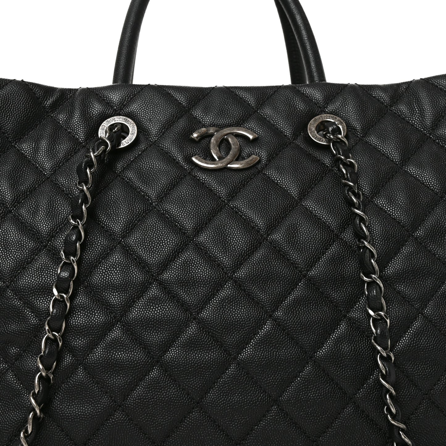 Caviar Quilted Large Coco Handle Shopping Tote Black