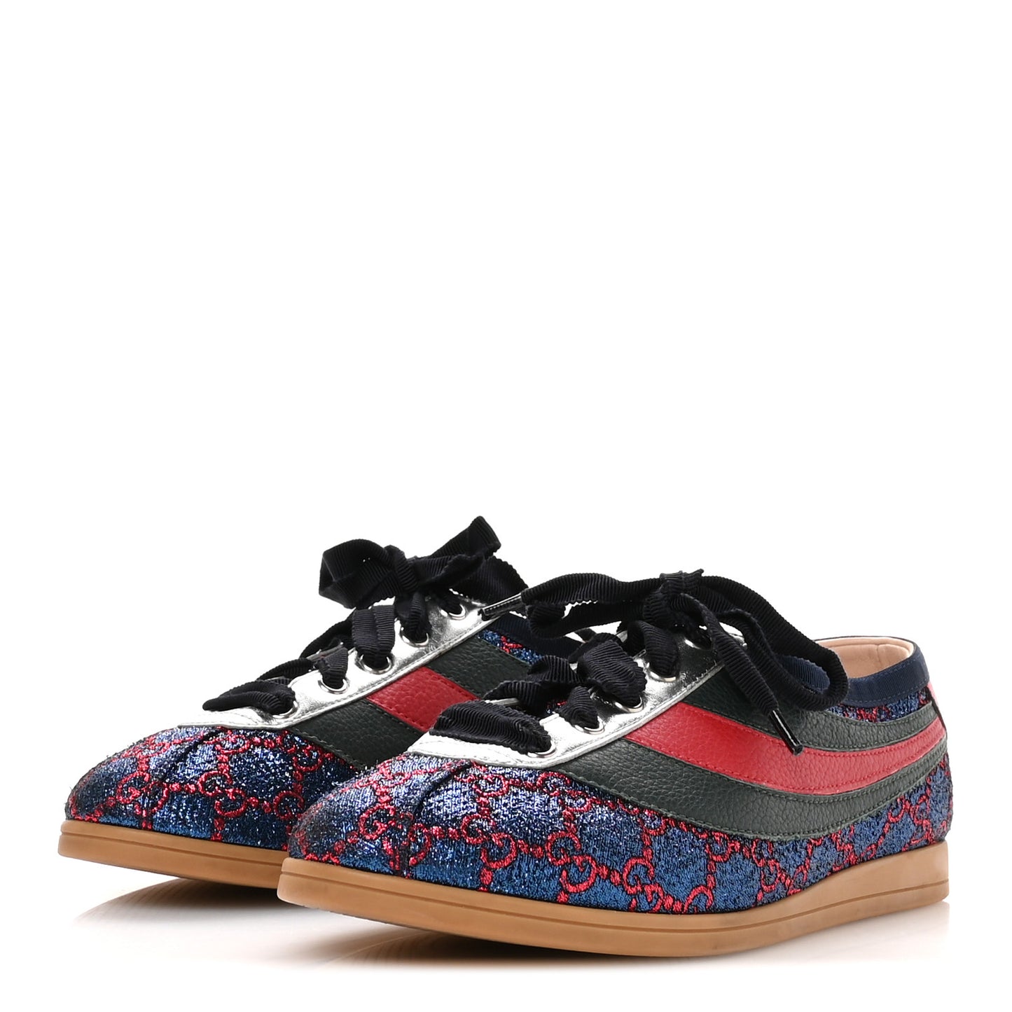 Lurex Calfskin Web GG Monogram Womens Falacer Sneakers 38 Iridescent Blue Iridescent Red Silver