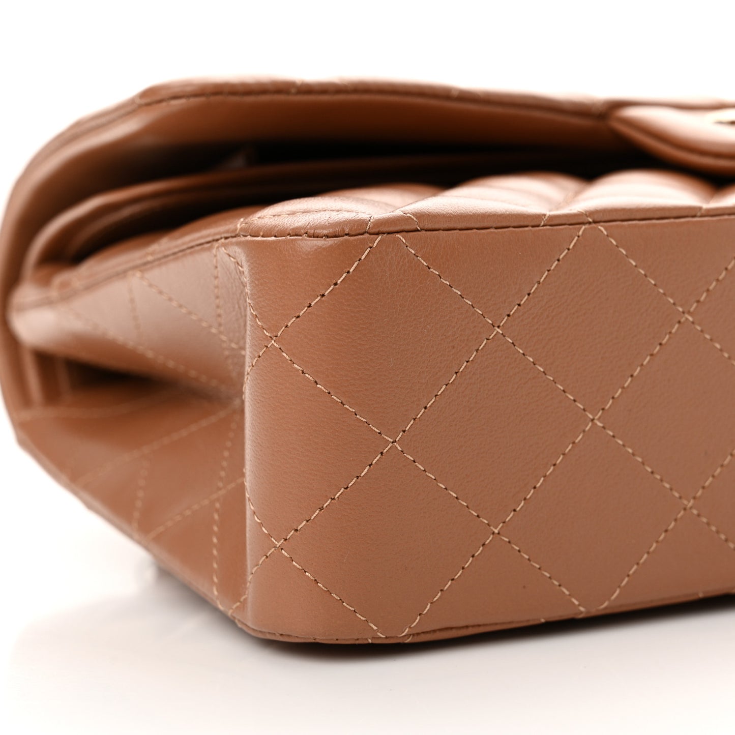 Lambskin Quilted Medium Double Flap Brown