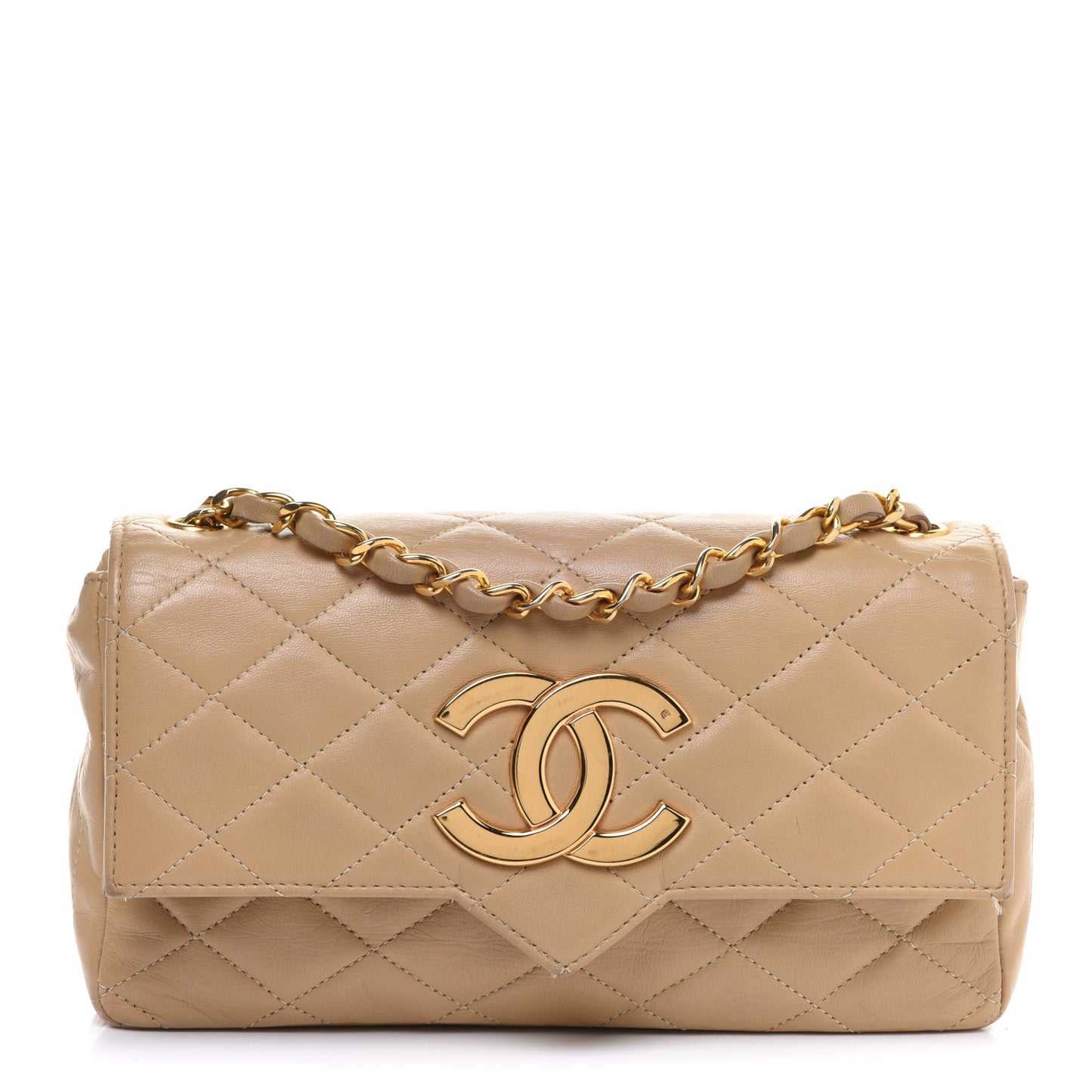 Lambskin Quilted Small Single Flap Beige