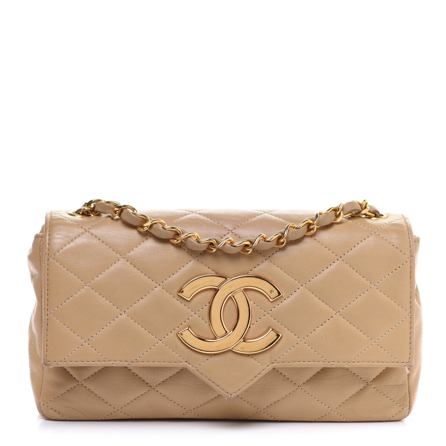 Chanel Lambskin Quilted Small Single Flap Beige 1 of 15