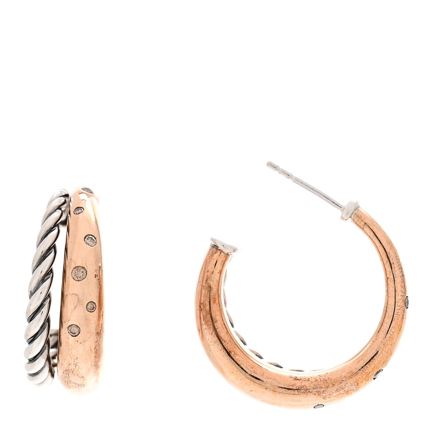Sterling Silver Bronze Diamond Pure Form Mixed Metal Hoop Earrings