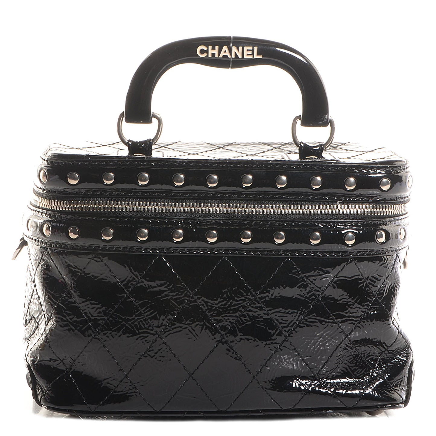 Distressed Patent Leather Studded Train Case Black