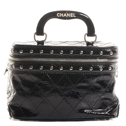 Chanel Distressed Patent Leather Studded Train Case Black 1 of 8