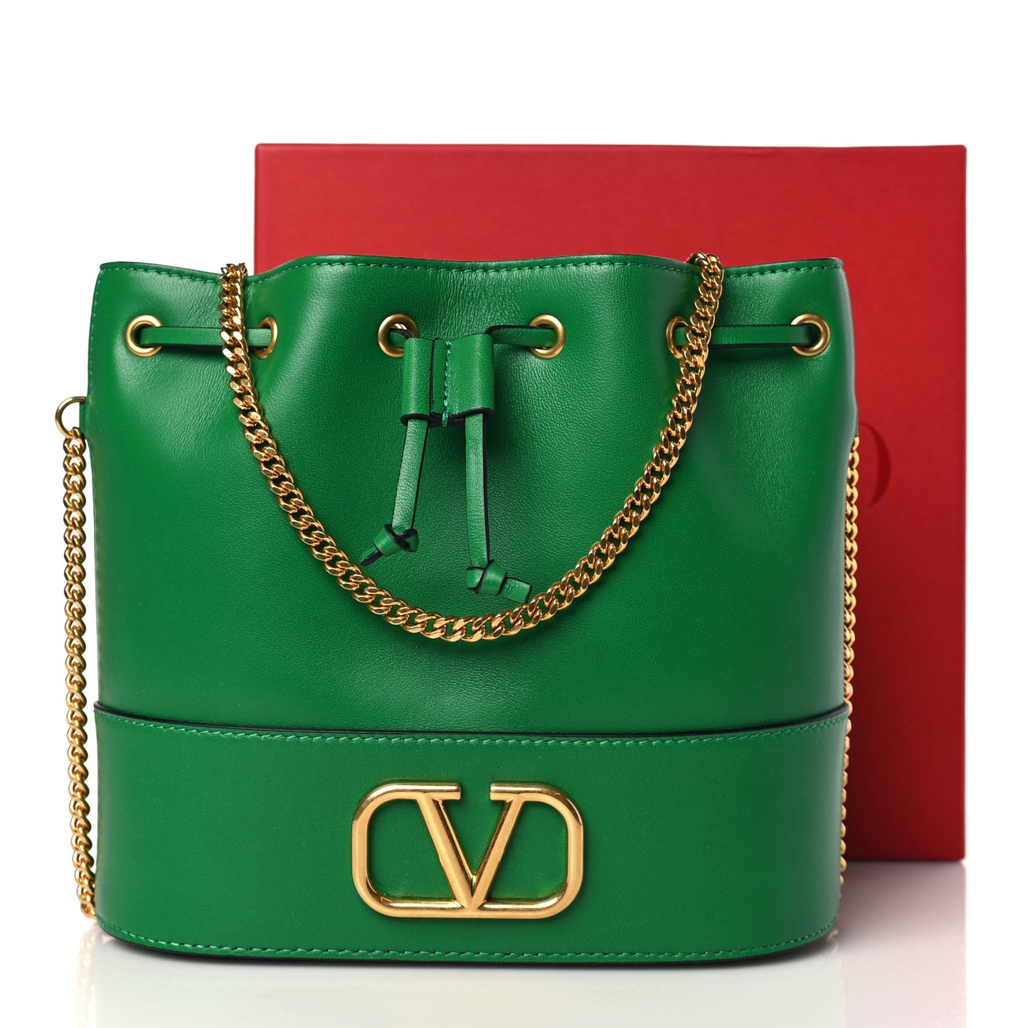 Nappa Mini VLogo Signature Chain Bucket Bag Gea Green