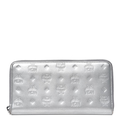 MCM Metallic Monogram Patent Large Zip Around Wallet Silver 1 of 10