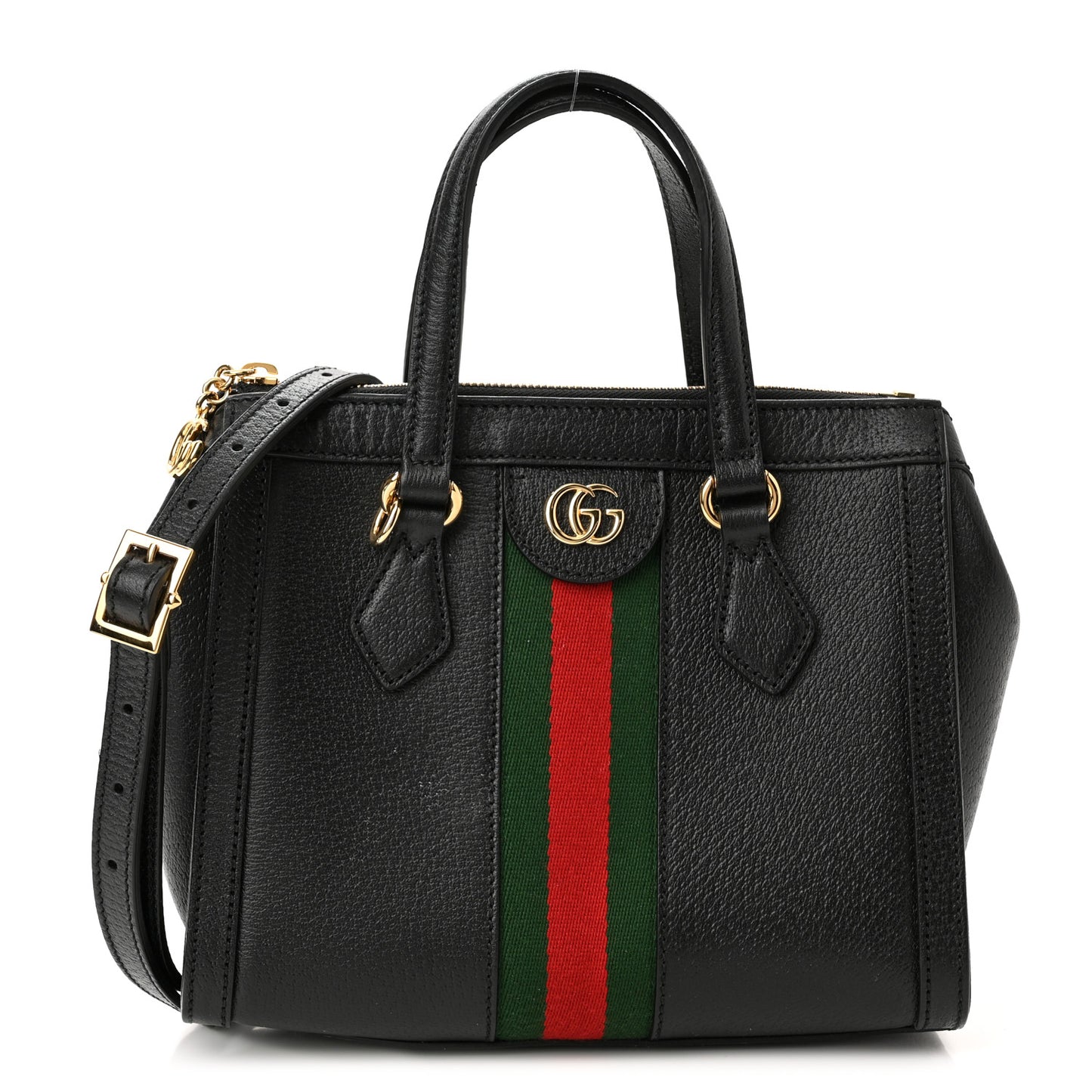 Textured Calfskin Web Small Ophidia Tote Bag Black