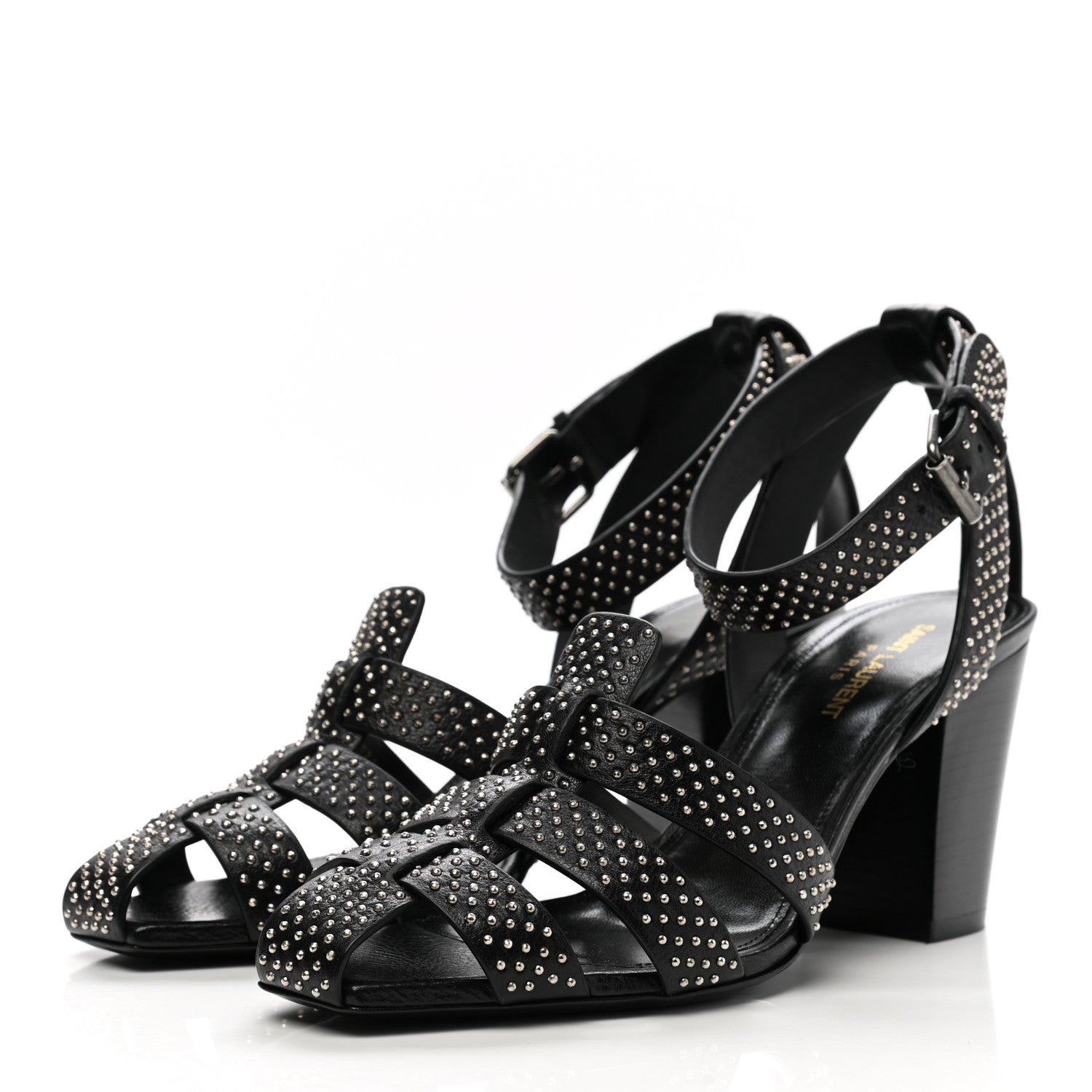 Saint Laurent Calfskin Studded Oak 75 Sandals 40 Black 3 of 9