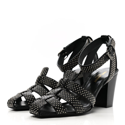 Saint Laurent Calfskin Studded Oak 75 Sandals 40 Black 3 of 9
