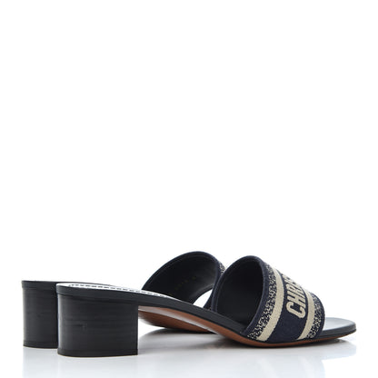 Christian Dior Cotton Embroidered Dway 40mm Slide Sandals 41 Deep Blue 4 of 13