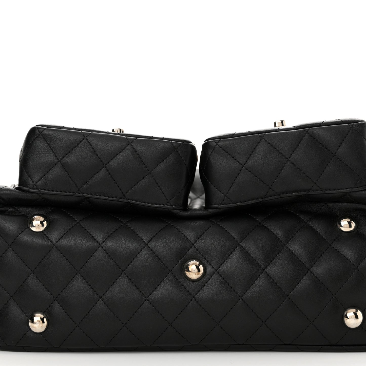 Calfskin Quilted Large Cambon Multipocket Reporter Black