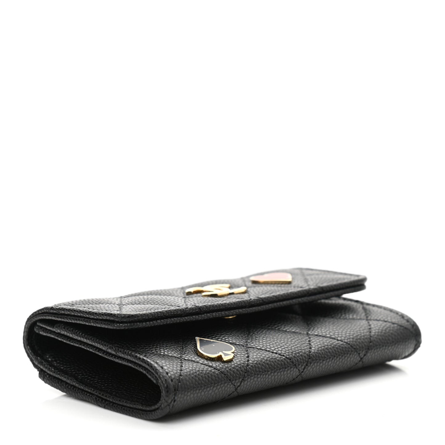 Caviar Quilted Enamel Coco Casino Flap Card Holder Wallet Black