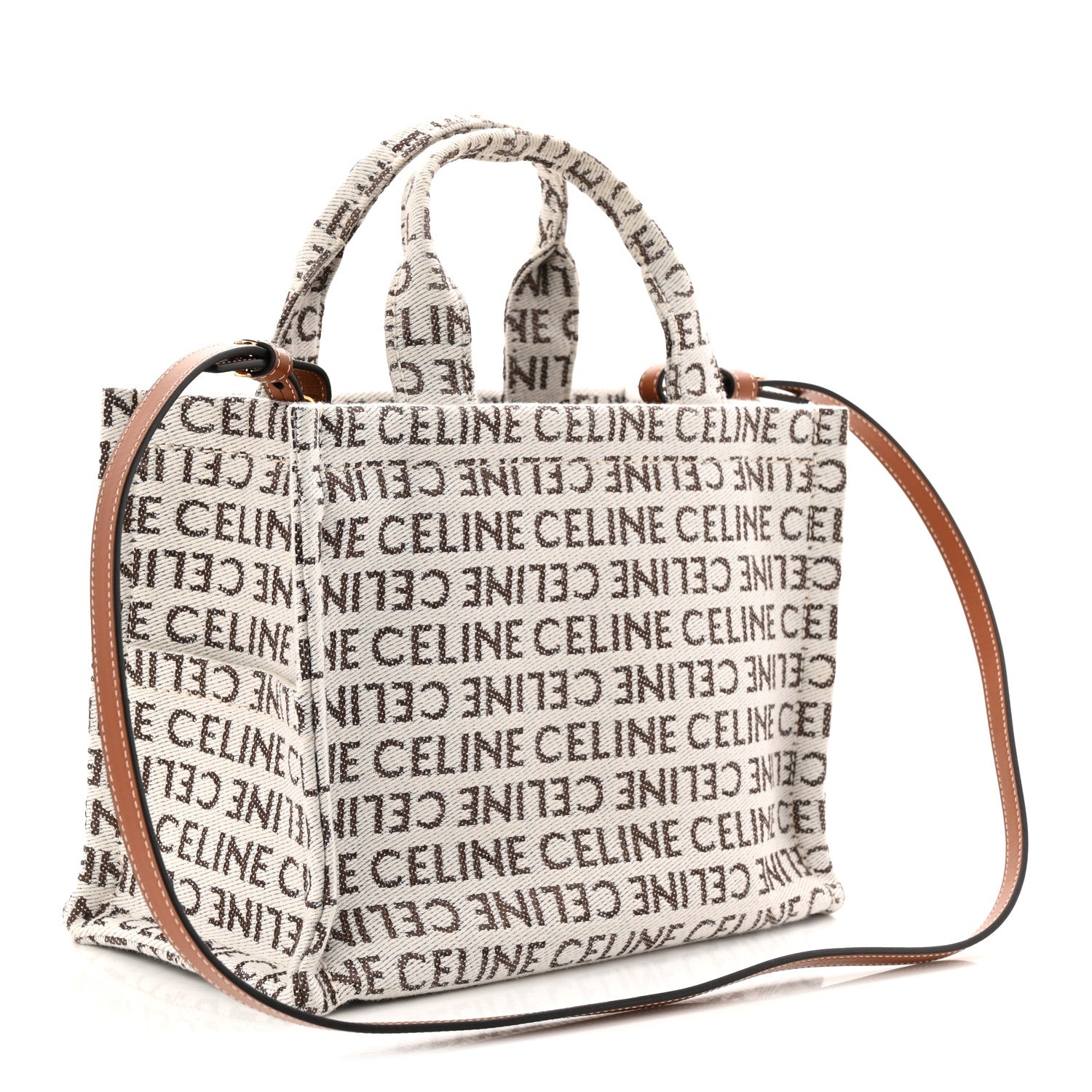 Celine Canvas Calfskin All Over Print Small Cabas Thais White Tan 2 of 8