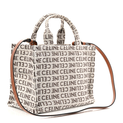 Celine Canvas Calfskin All Over Print Small Cabas Thais White Tan 2 of 8