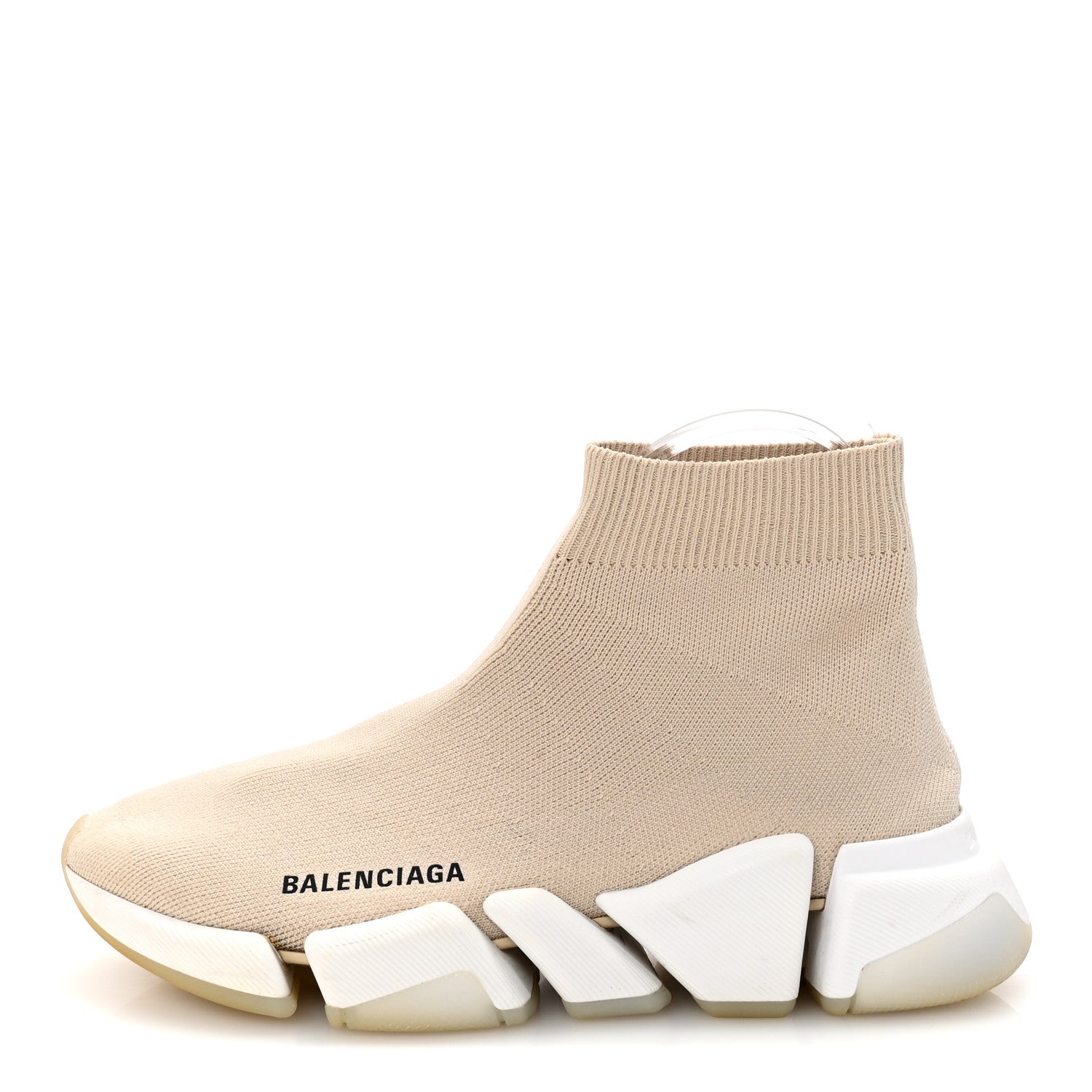 Balenciaga Ribbed Knit Womens Speed 2.0 Transparent Sole Sneakers 37 Light Beige White 1 of 9