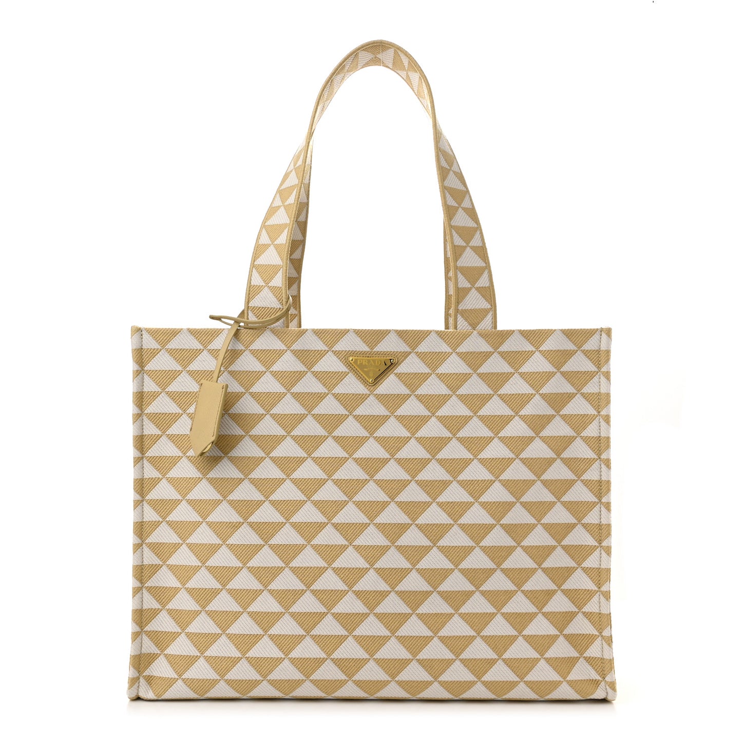 Jacquard Saffiano Triangolo Symbole Embroidered Shopping Tote Corda Talco
