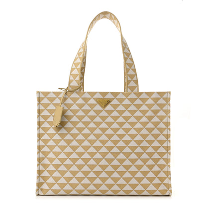 Prada Jacquard Saffiano Triangolo Symbole Embroidered Shopping Tote Corda Talco 1 of 9