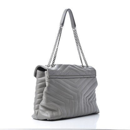 Saint Laurent Calfskin Y Quilted Monogram Large Loulou Chain Satchel Light Grey 4 of 13