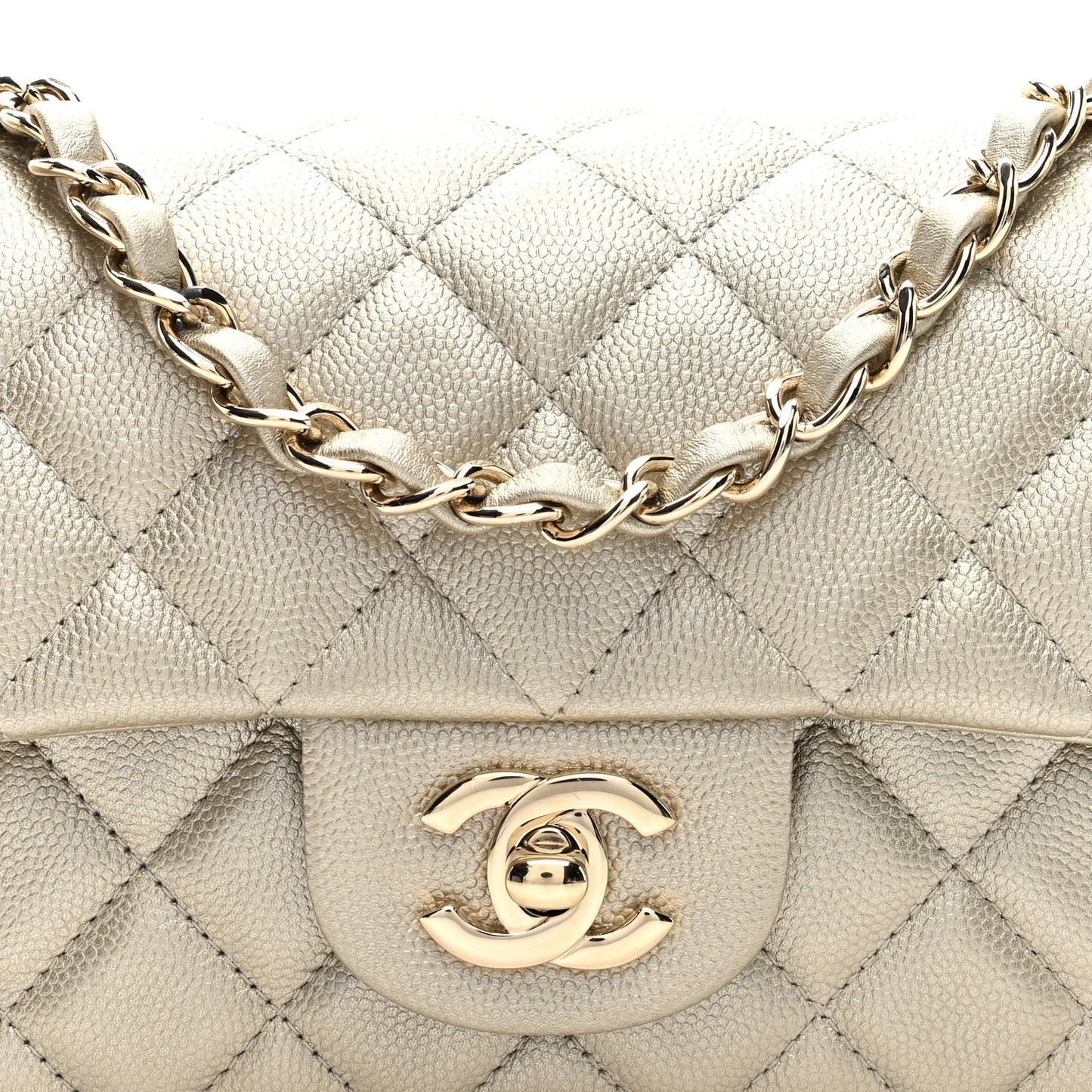 Metallic Caviar Quilted Mini Rectangular Flap Gold