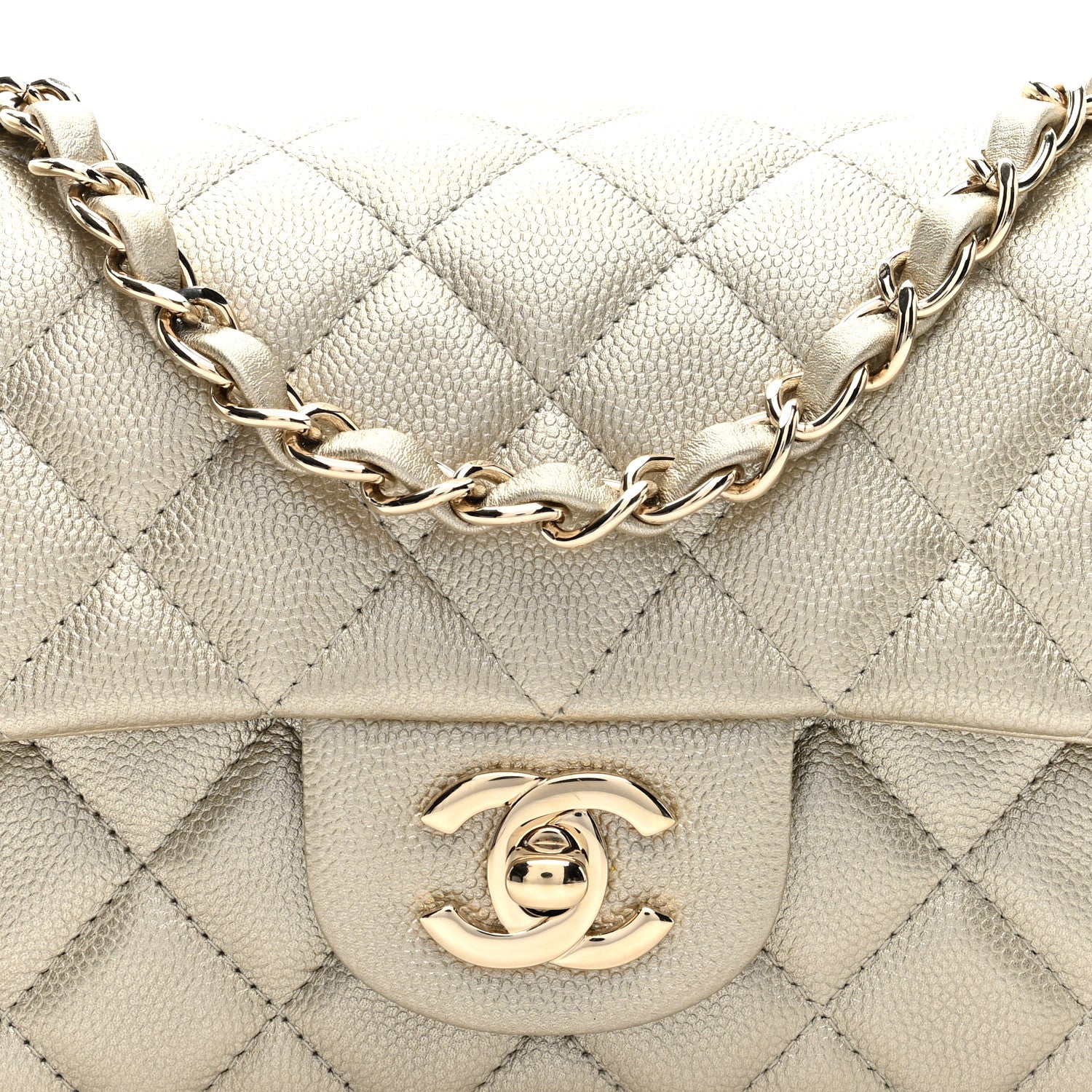 Chanel Metallic Caviar Quilted Mini Rectangular Flap Gold 7 of 9