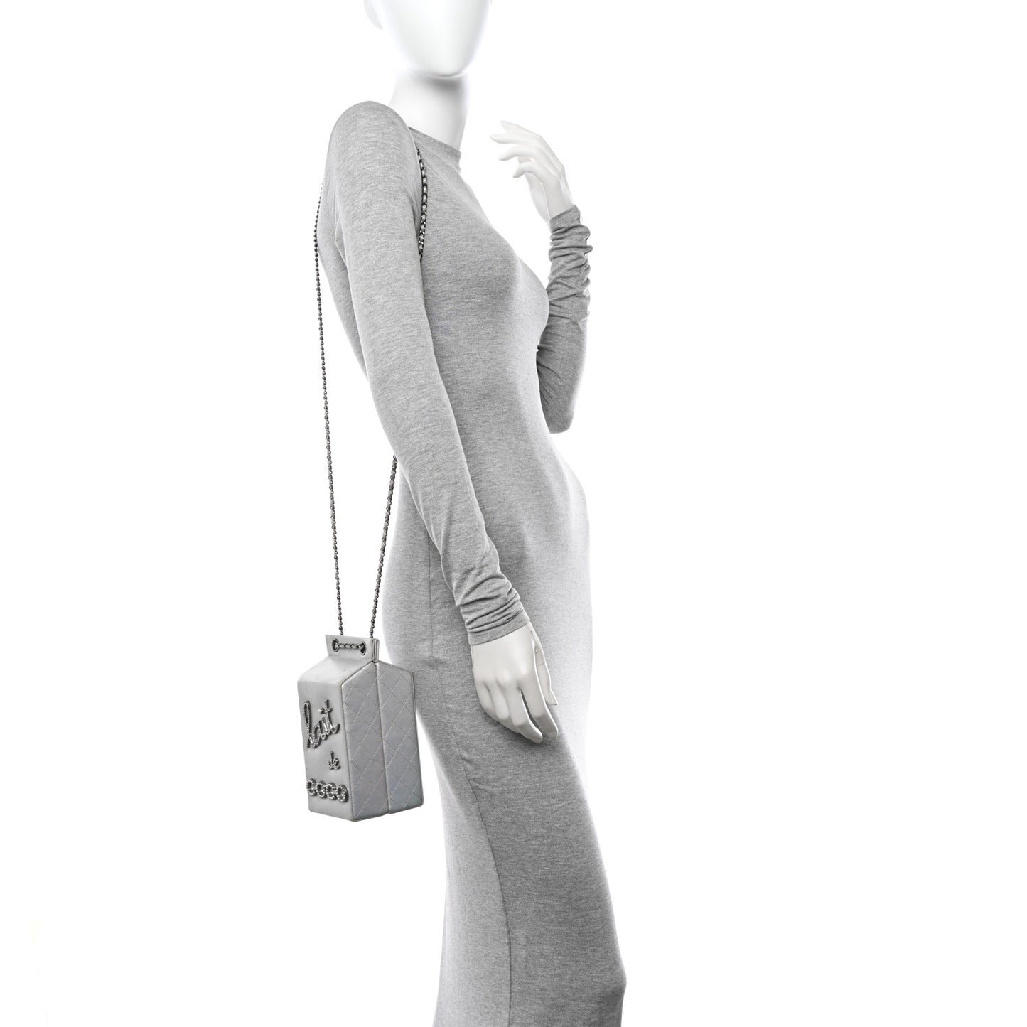 Metallic Goatskin Lait de Coco Milk Carton Bag Silver
