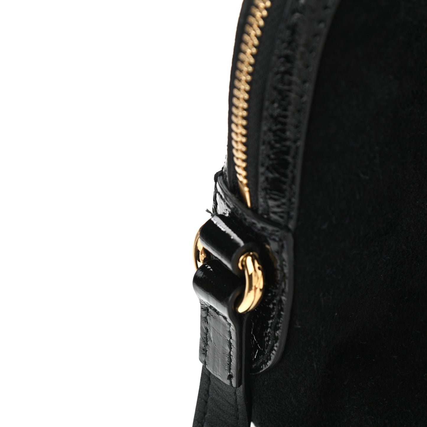 Suede Patent Web GG Small Ophidia Dome Shoulder Bag Black