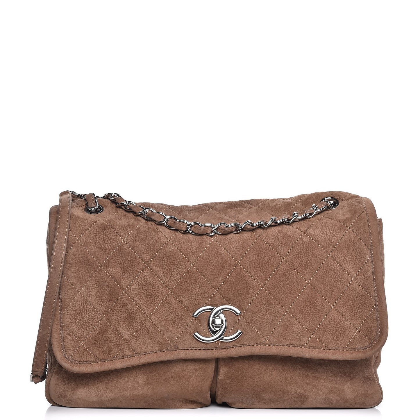 Ultra Soft Suede Calfskin Large Natural Beauty Flap Brown