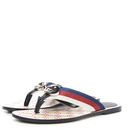 Gucci Nylon Calfskin Sylvie Web GG Monogram Womens Thong Sandals 39.5 Mystic White Hibiscus Red Marine Black 3 of 9