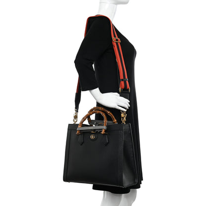 Gucci Textured Dollar Calfskin Web Medium Diana Tote Bag Black Dusty Grey 2 of 11