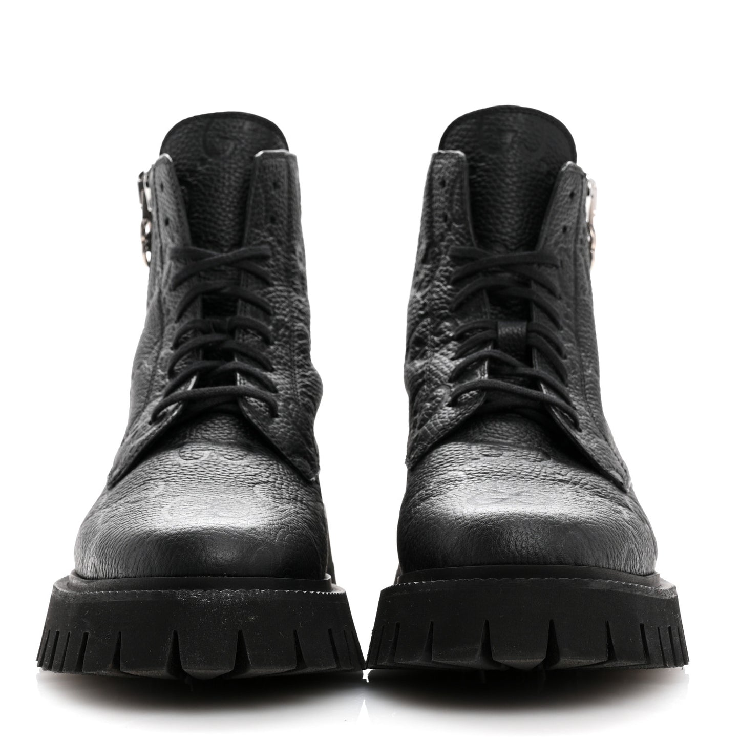 Calfskin Embossed Monogram Lace Up Ankle Boots 40.5 Black