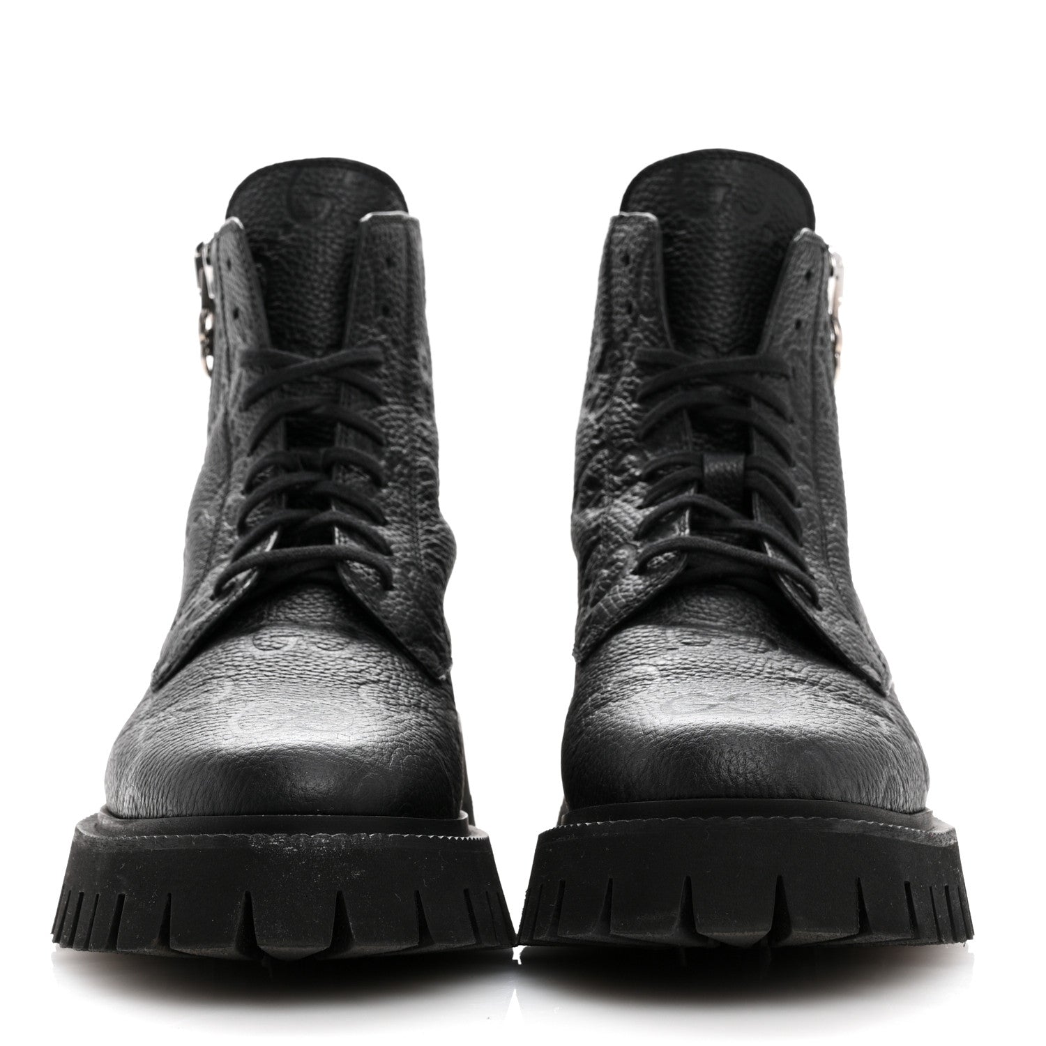 Gucci Calfskin Embossed Monogram Lace Up Ankle Boots 40.5 Black 3 of 8