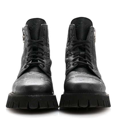 Gucci Calfskin Embossed Monogram Lace Up Ankle Boots 40.5 Black 3 of 8