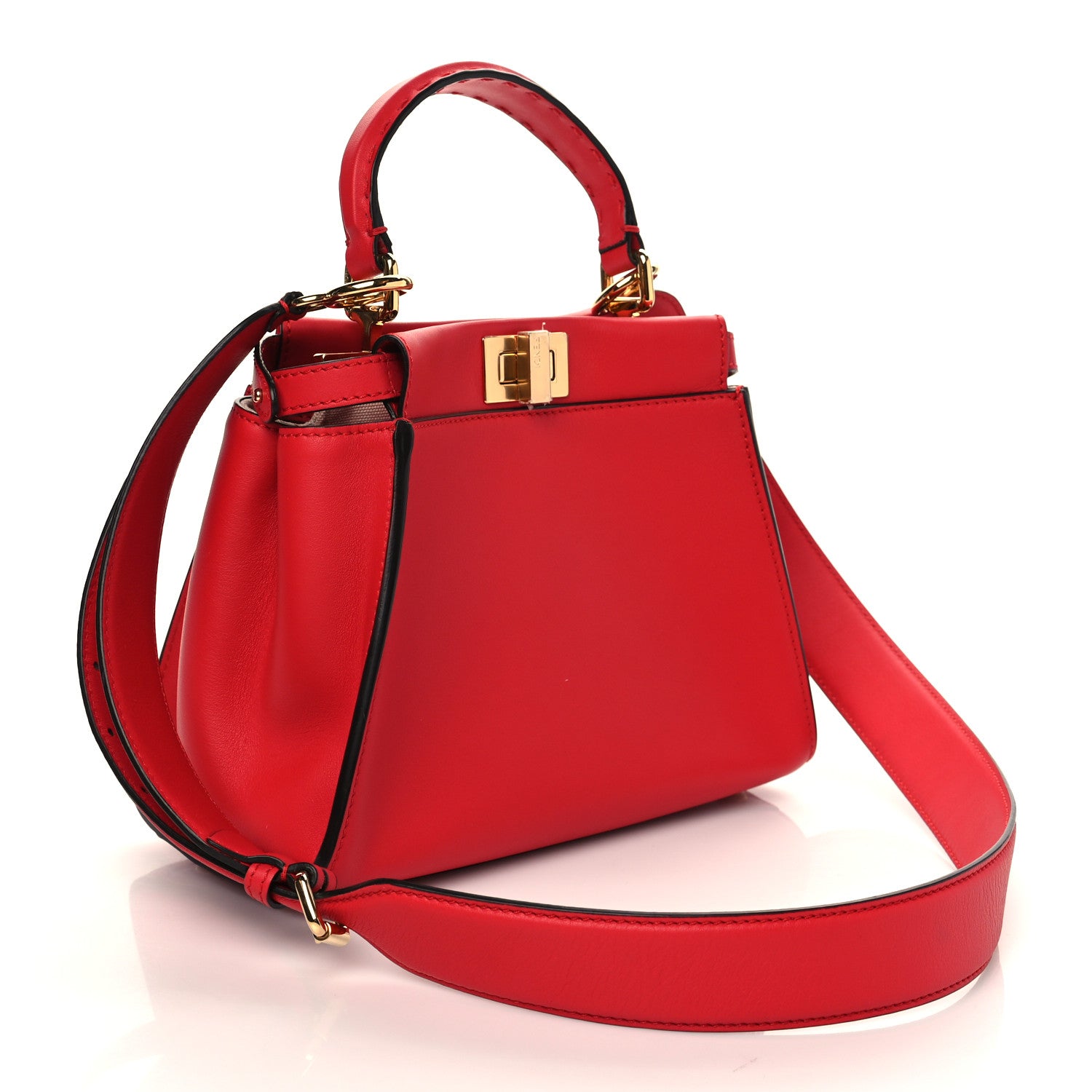 Fendi Vitello Seta Canvas FF Embroidered Mini Peekaboo Iconic Satchel Rosso Cardinale Multicolor 3 of 6