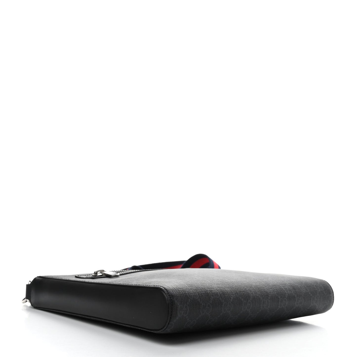 GG Supreme Monogram Appia Calfskin Web Flat Messenger Bag Black Grey