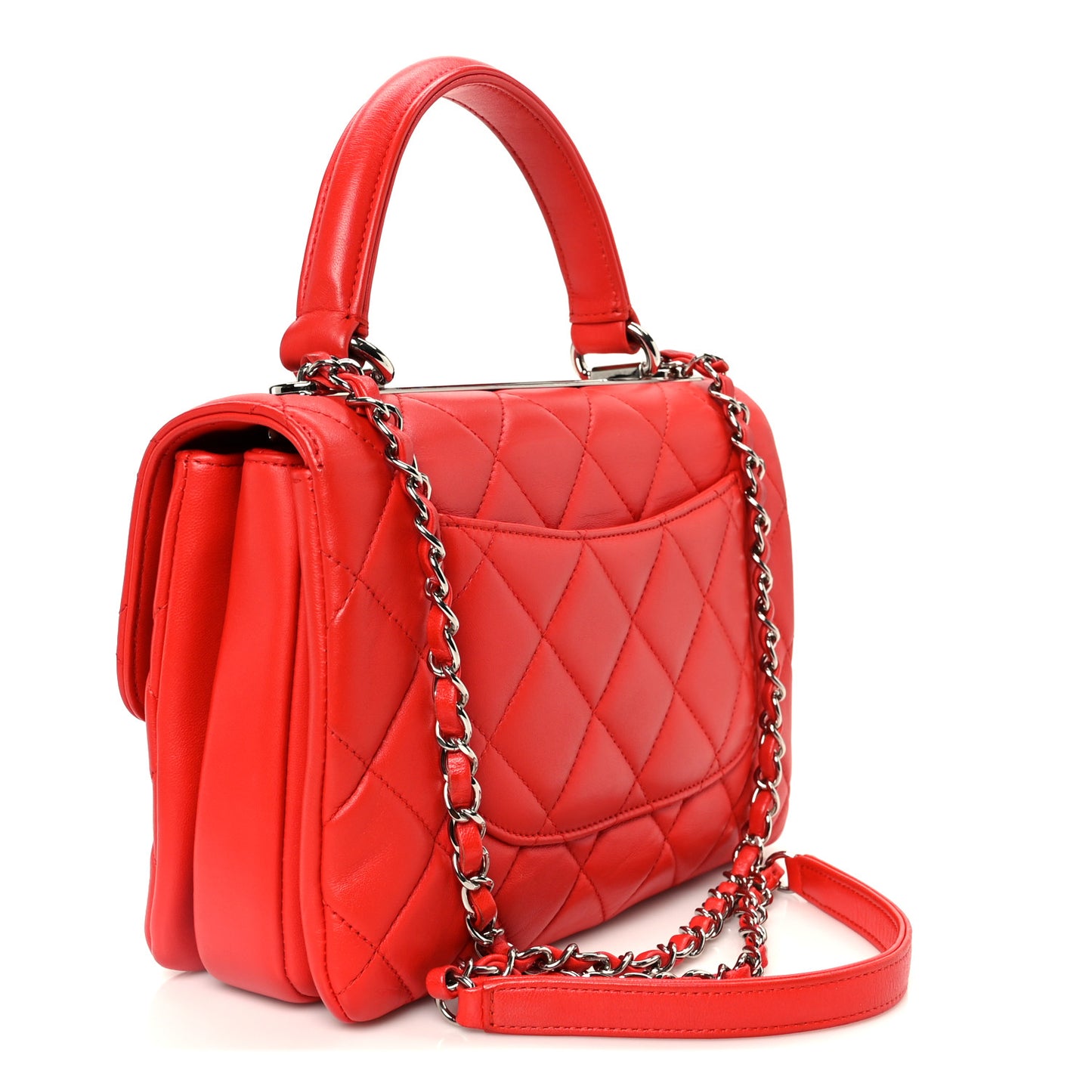 Lambskin Quilted Small Trendy CC Flap Dual Handle Bag Red