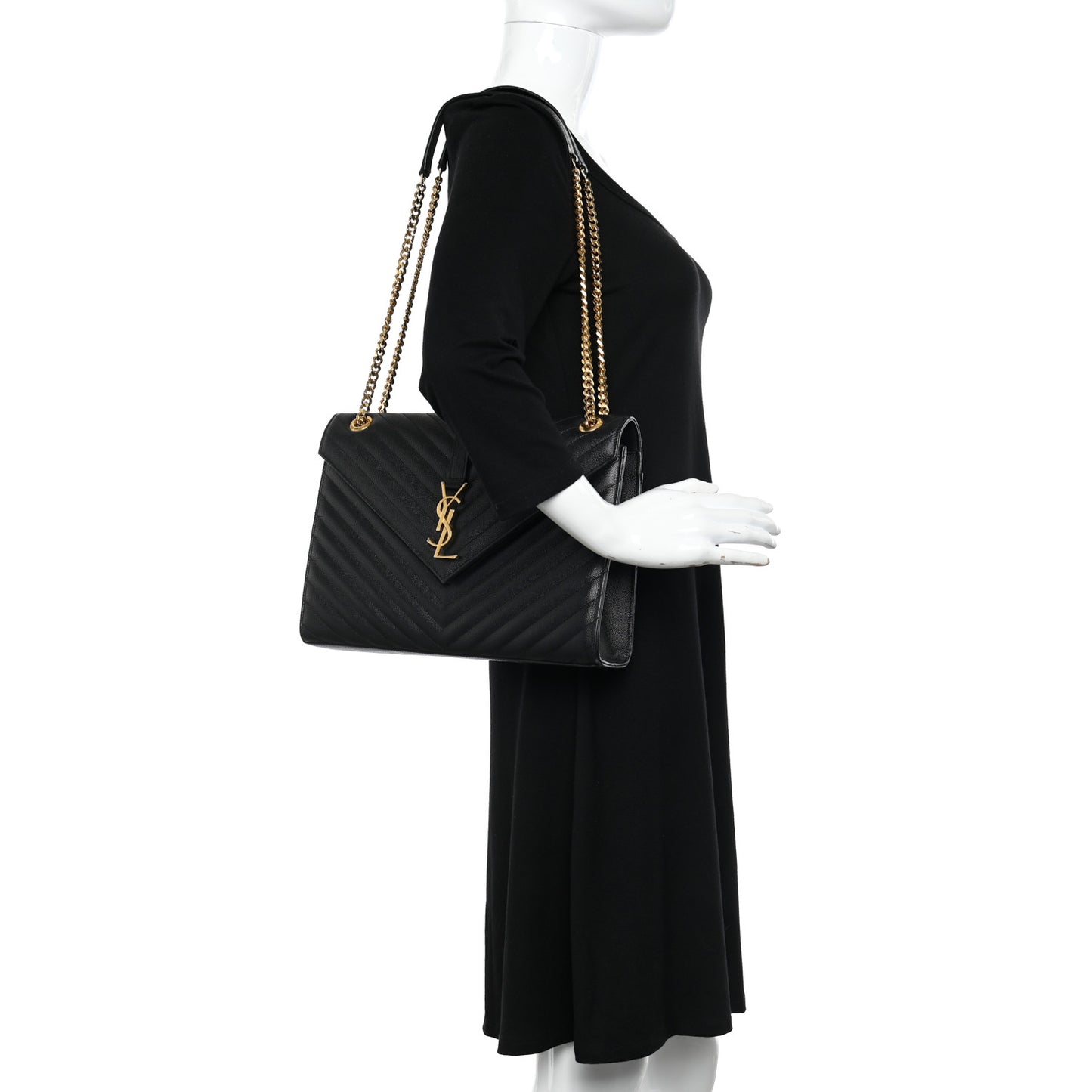 Grain De Poudre Matelasse Chevron Large Monogram Satchel Black